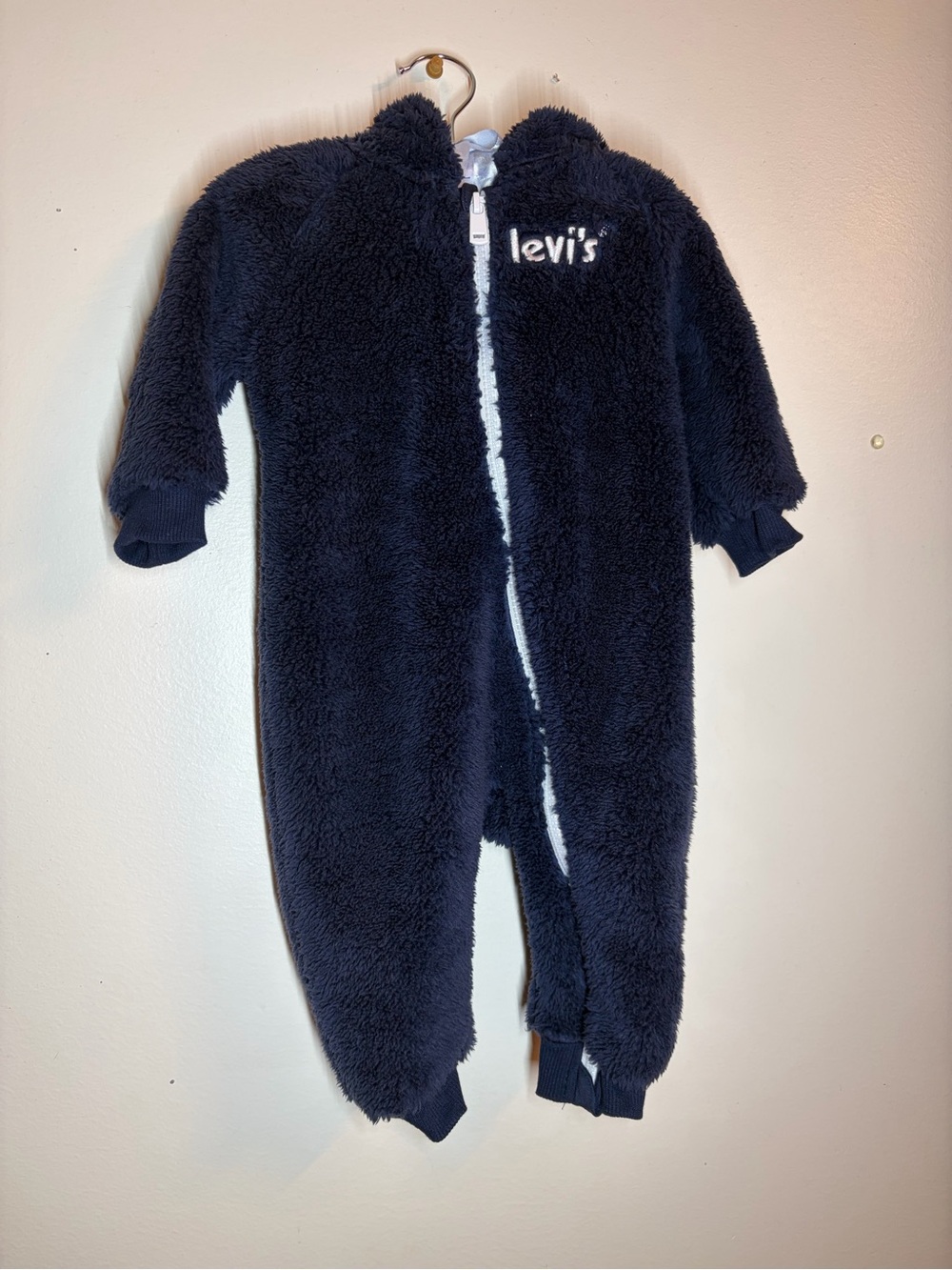 Levi's Navy Blue Sherpa Baby One-Piece Footie